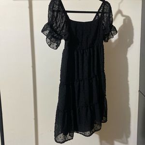 Jolie & Joy black textured-polka-dot ruffled dress